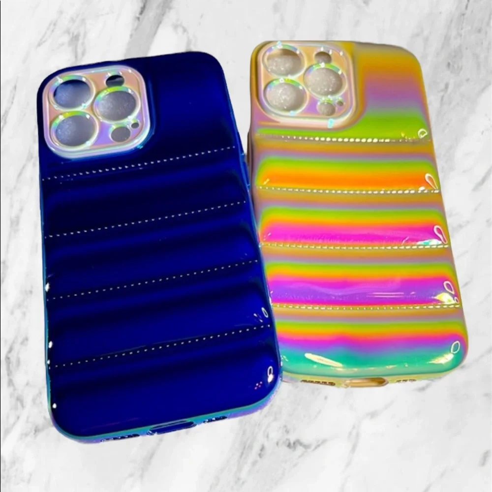 Ivory OFF White iPhone 13 PRO Metallic Ombre Iridescent Pearlized BUBBLE Puffer